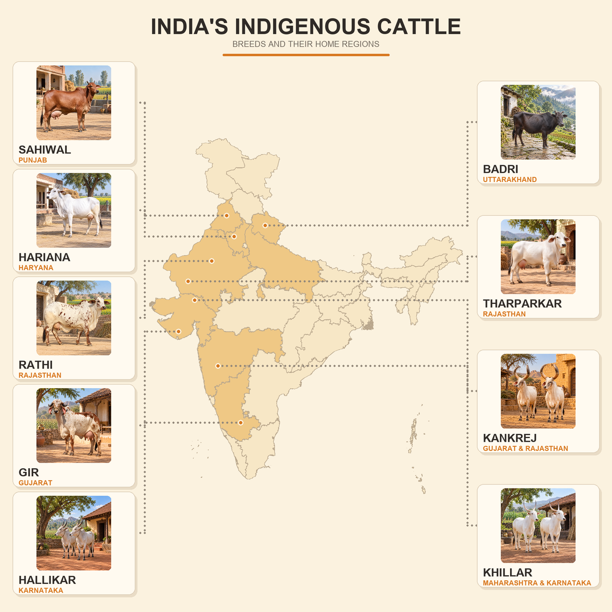 India's indigenous cattle, mapped to the regions that shaped them.